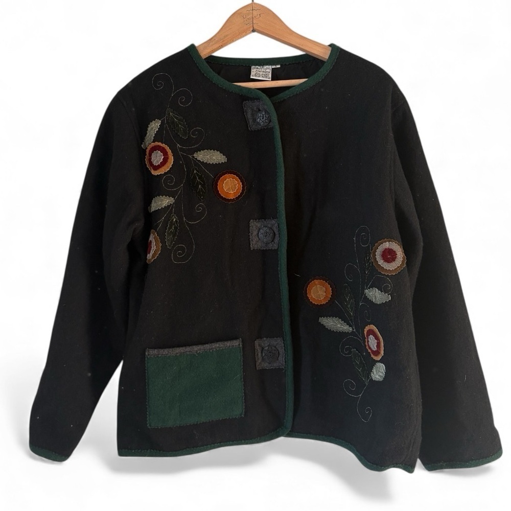 Parsley & Sage Wool Appliqué Embroidered Jacket Black Women’s Large
